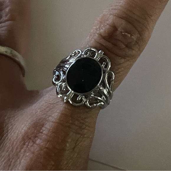 New Sterling Silver Floral Black Shiny Filigree Boho Handmade Statement Ring - Picture 3 of 9